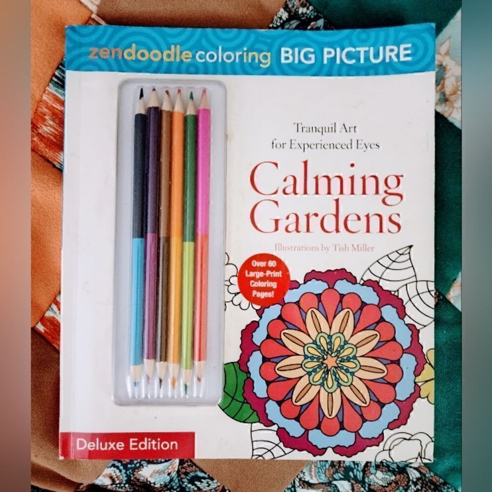 COLORING BOOK CALMING GARDENS  DOODLE BIG PICTURE DELUXE EDITION